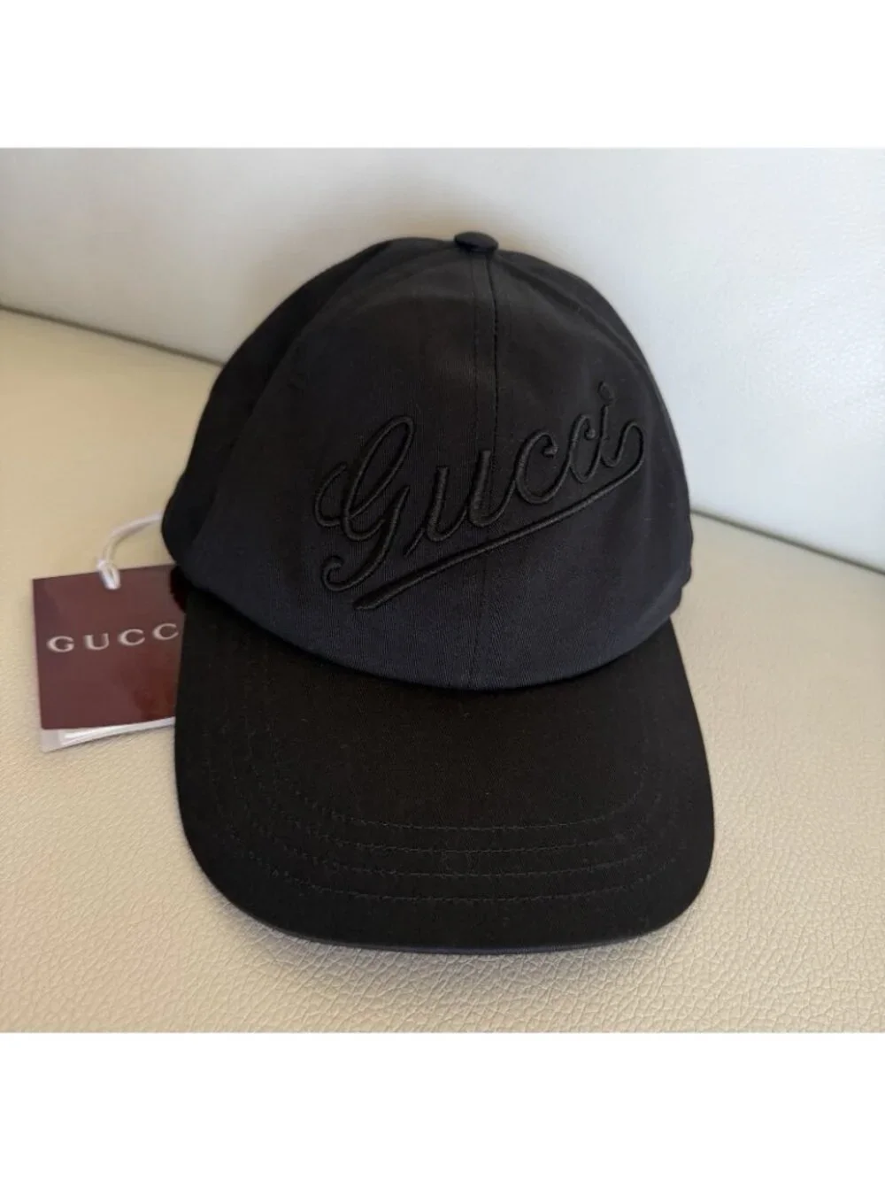 Gucci Black Embroidered Logo Cotton Baseball Cap Medium Italy
